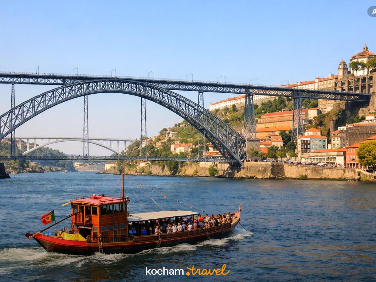 Ilustracja do tematu: City break z Gdańska: Porto - przewodnik po imponujących mostach i rejsach statkiem po rzece Duero w Portugalii.