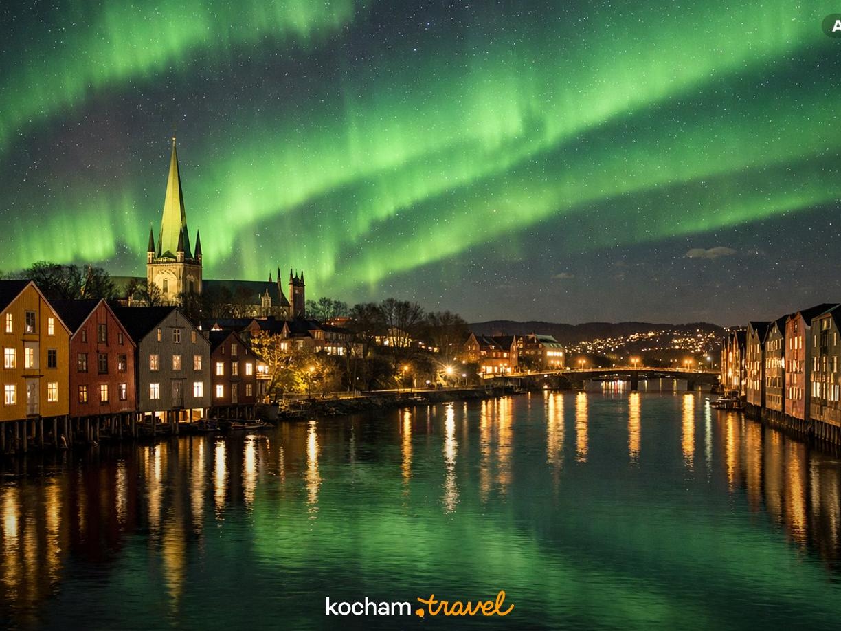 Ilustracja do tematu: Gotowy pomysł na urlop w Norwegii i jesienne polowanie na zorzę polarną w Trondheim