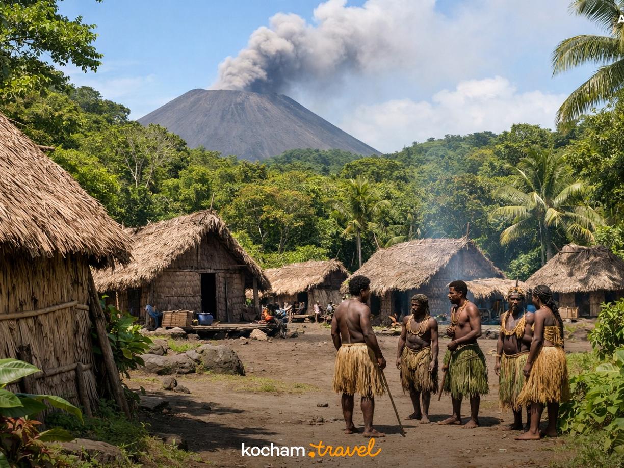 Ilustracja do tematu: Gotowy pomysł na urlop w Vanuatu i odkrywanie tradycyjnych wiosek plemiennych na wyspie Tanna