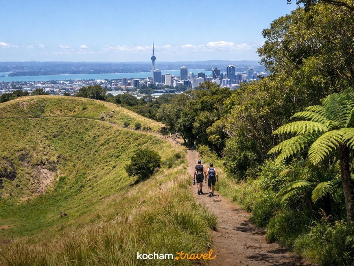 Ilustracja do tematu: Gotowy pomysł na aktywny urlop w Auckland: trekking po wulkanach i lasach deszczowych Nowej Zelandii.
