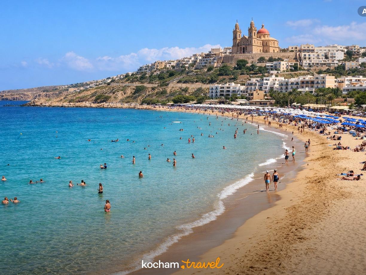 Ilustracja do tematu: Gotowy pomysł na urlop na Malcie połączony z wypoczynkiem na szerokich plażach w Mellieħa