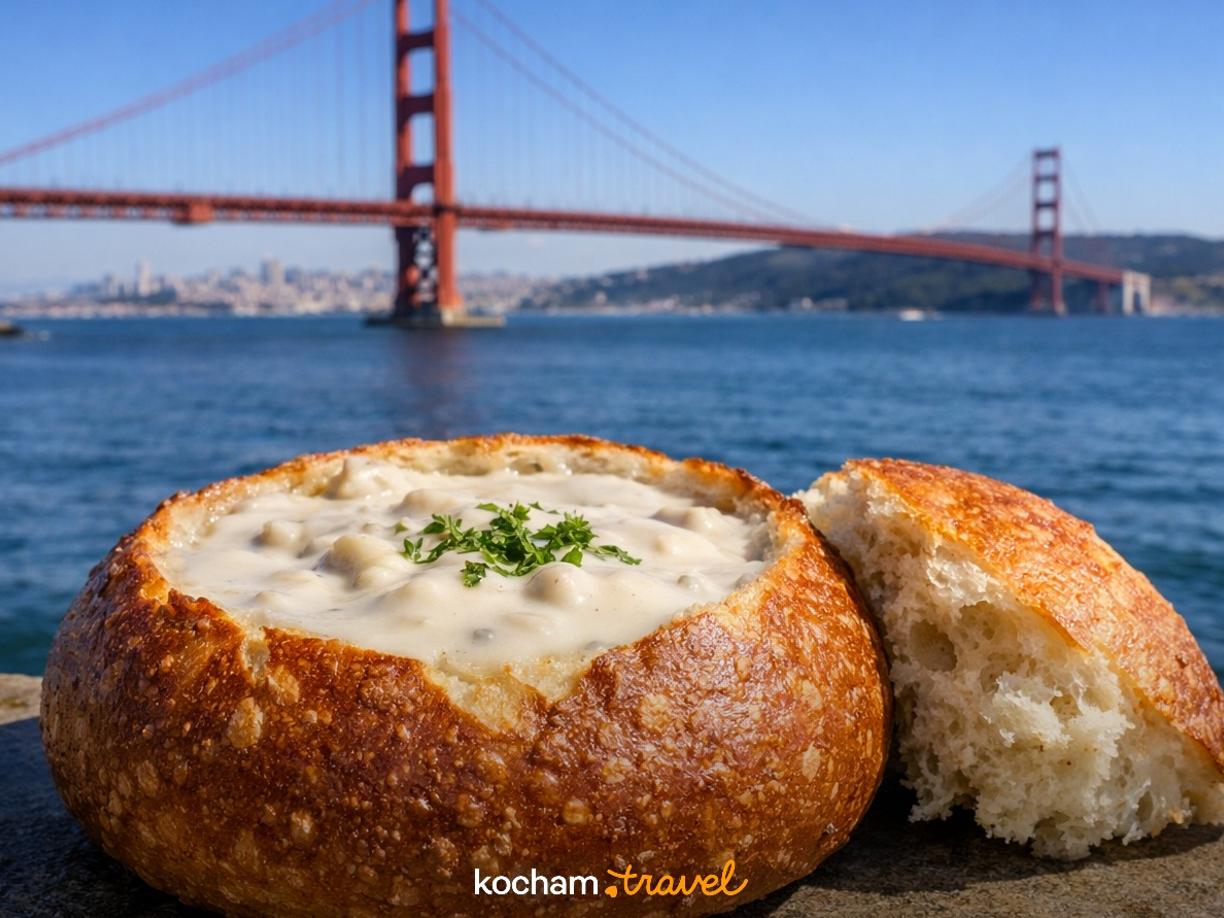 Ilustracja do tematu: Stany Zjednoczone. Słynny chleb na zakwasie i clam chowder jako kulinarne symbole San Francisco
