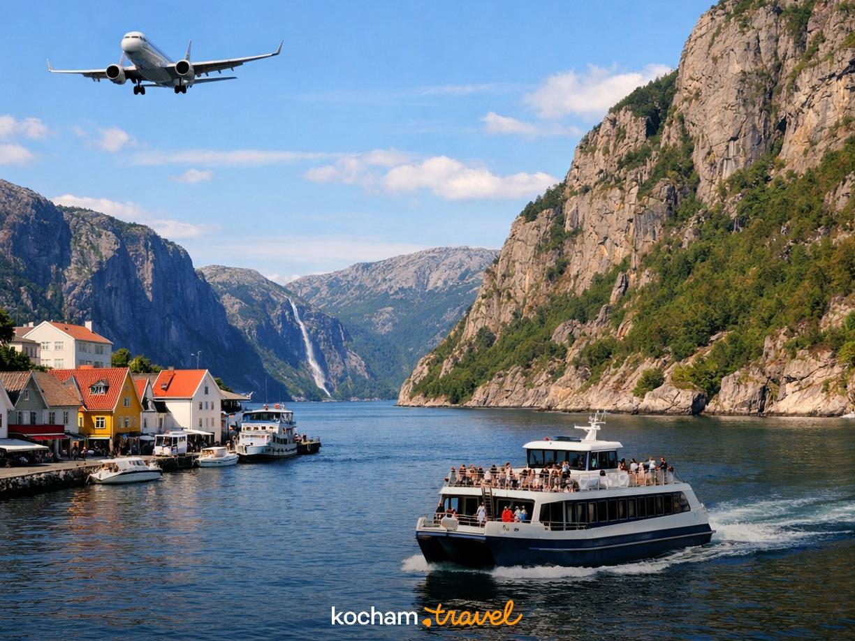 Majestatyczny widok na Lysefjord w Norwegii, widziany z pokładu statku wycieczkowego.