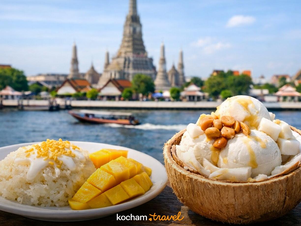 Ilustracja do tematu: Tajlandia. Słodka strona Bangkoku: przewodnik po tajskich deserach, od mango sticky rice po lody kokosowe.