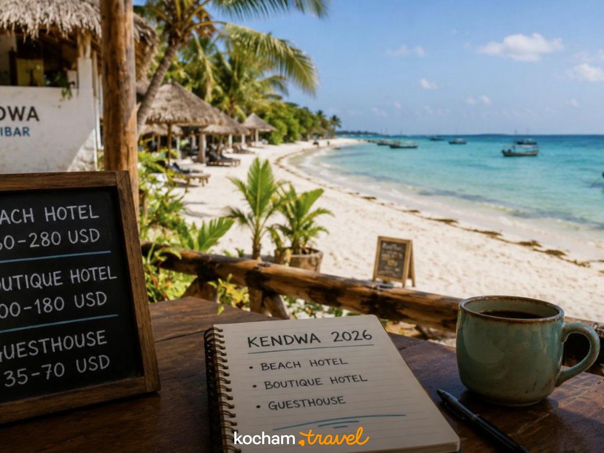 Ceny hoteli Kendwa Zanzibar 2026, planowanie podróży na plaży.