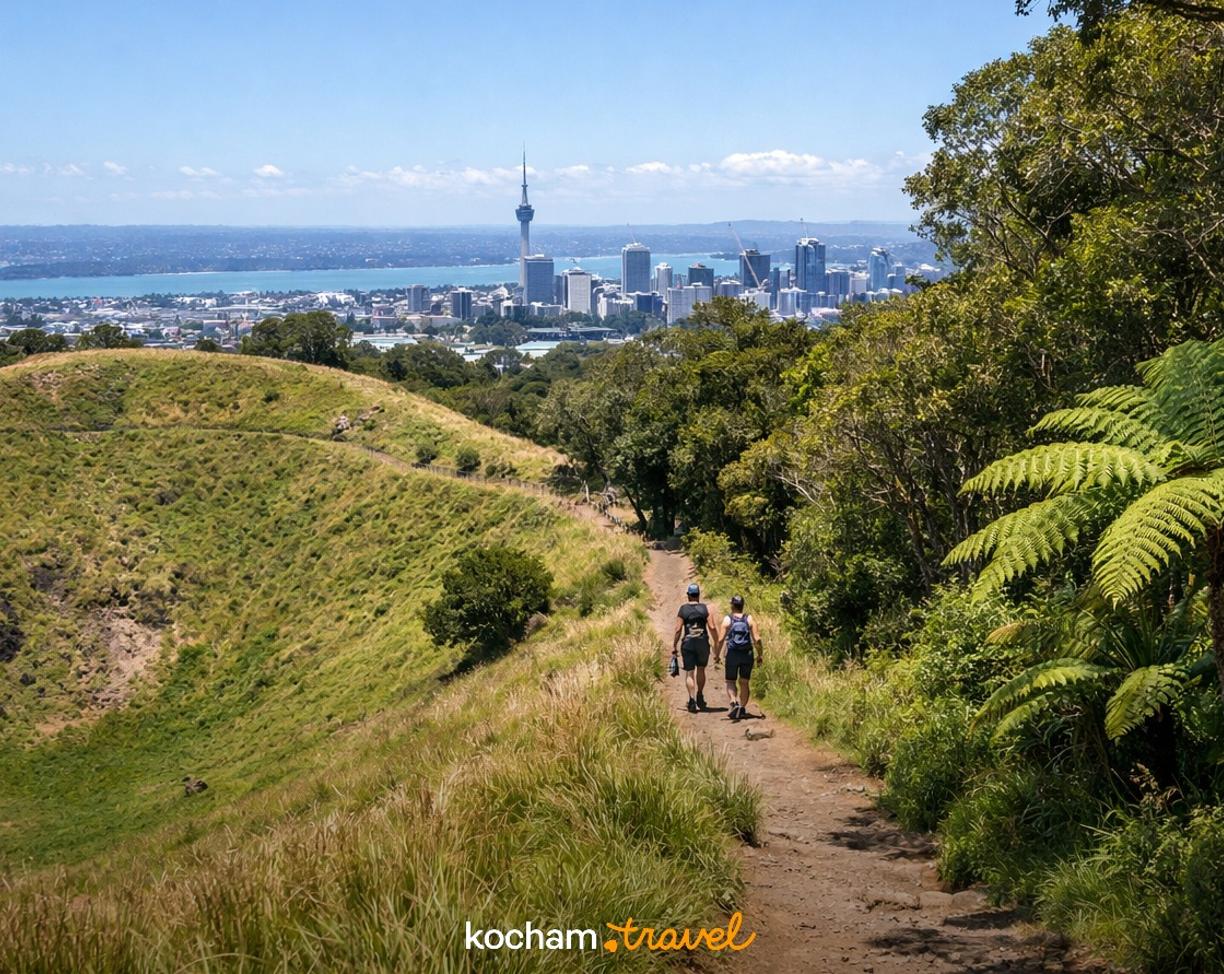 Ilustracja do tematu: Gotowy pomysł na aktywny urlop w Auckland: trekking po wulkanach i lasach deszczowych Nowej Zelandii.