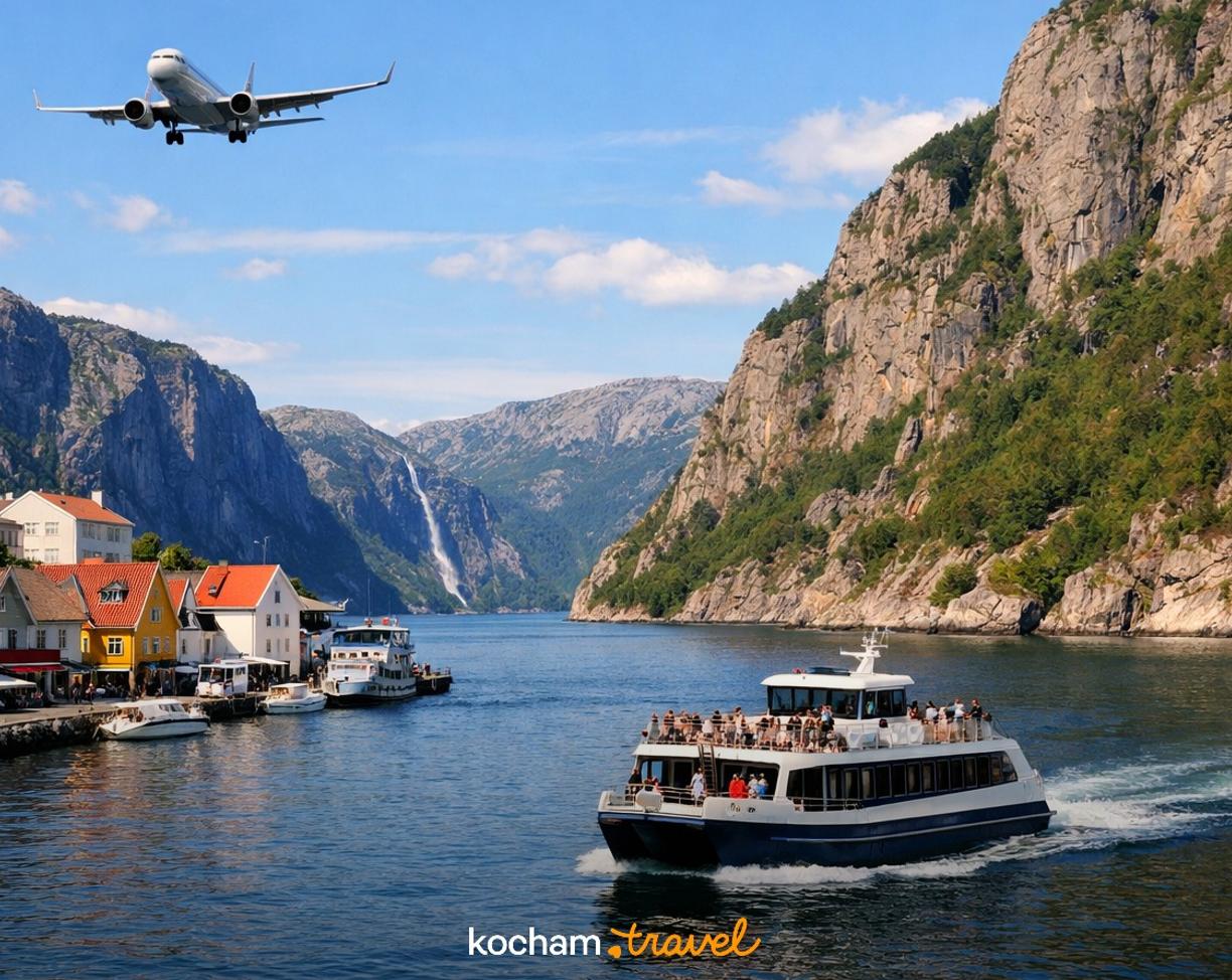 Majestatyczny widok na Lysefjord w Norwegii, widziany z pokładu statku wycieczkowego.