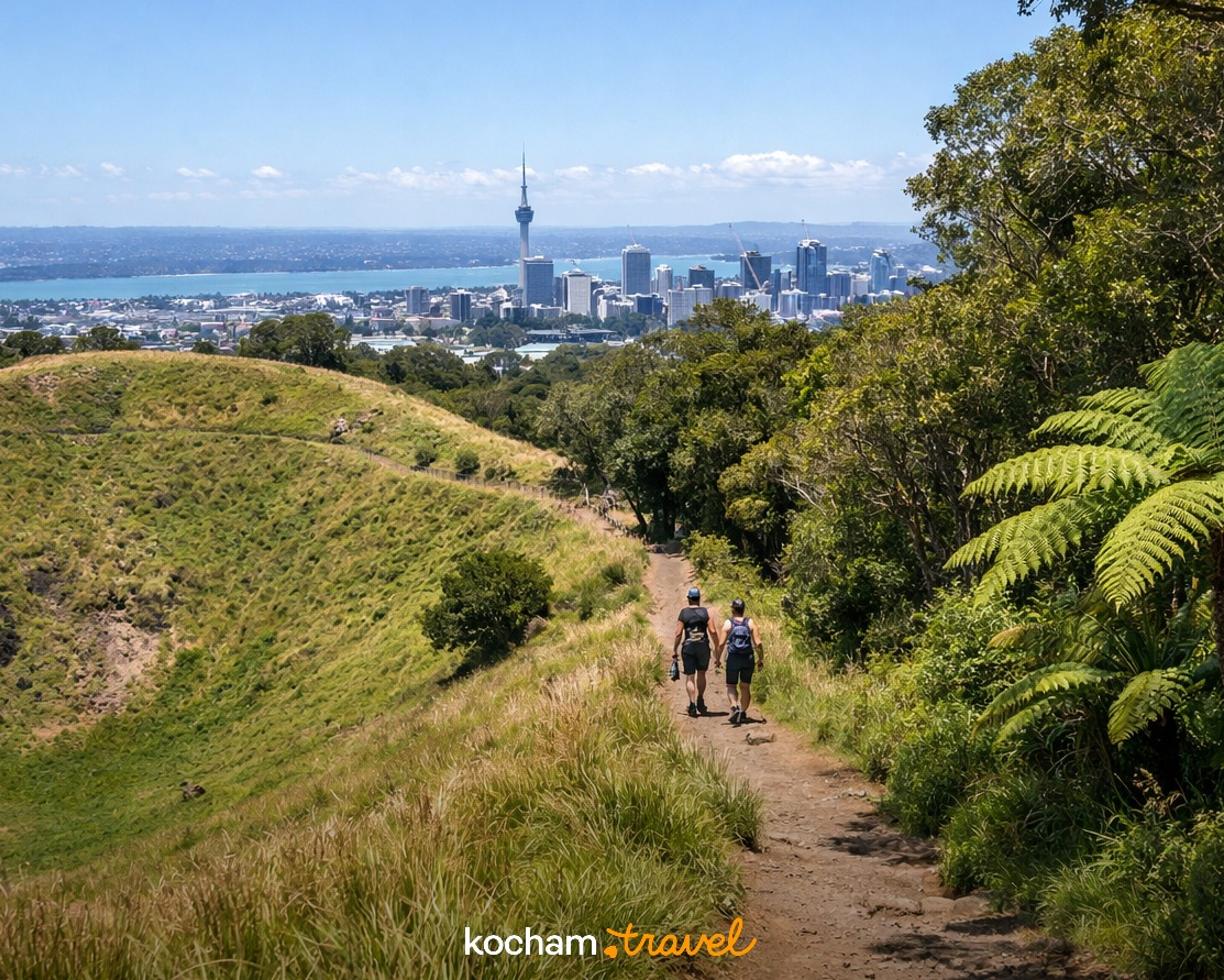 Ilustracja do tematu: Gotowy pomysł na aktywny urlop w Auckland: trekking po wulkanach i lasach deszczowych Nowej Zelandii.