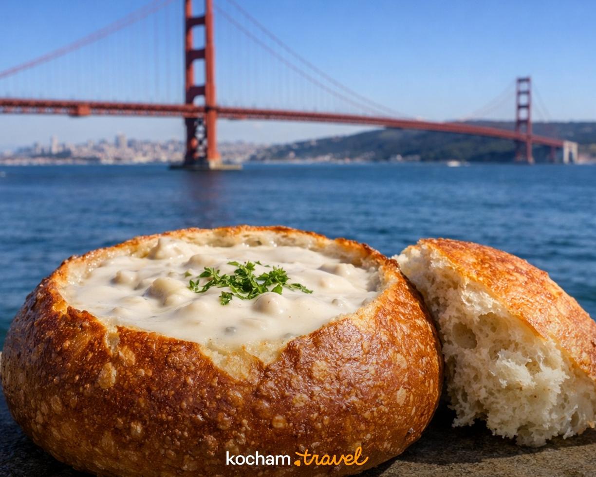 Ilustracja do tematu: Stany Zjednoczone. Słynny chleb na zakwasie i clam chowder jako kulinarne symbole San Francisco