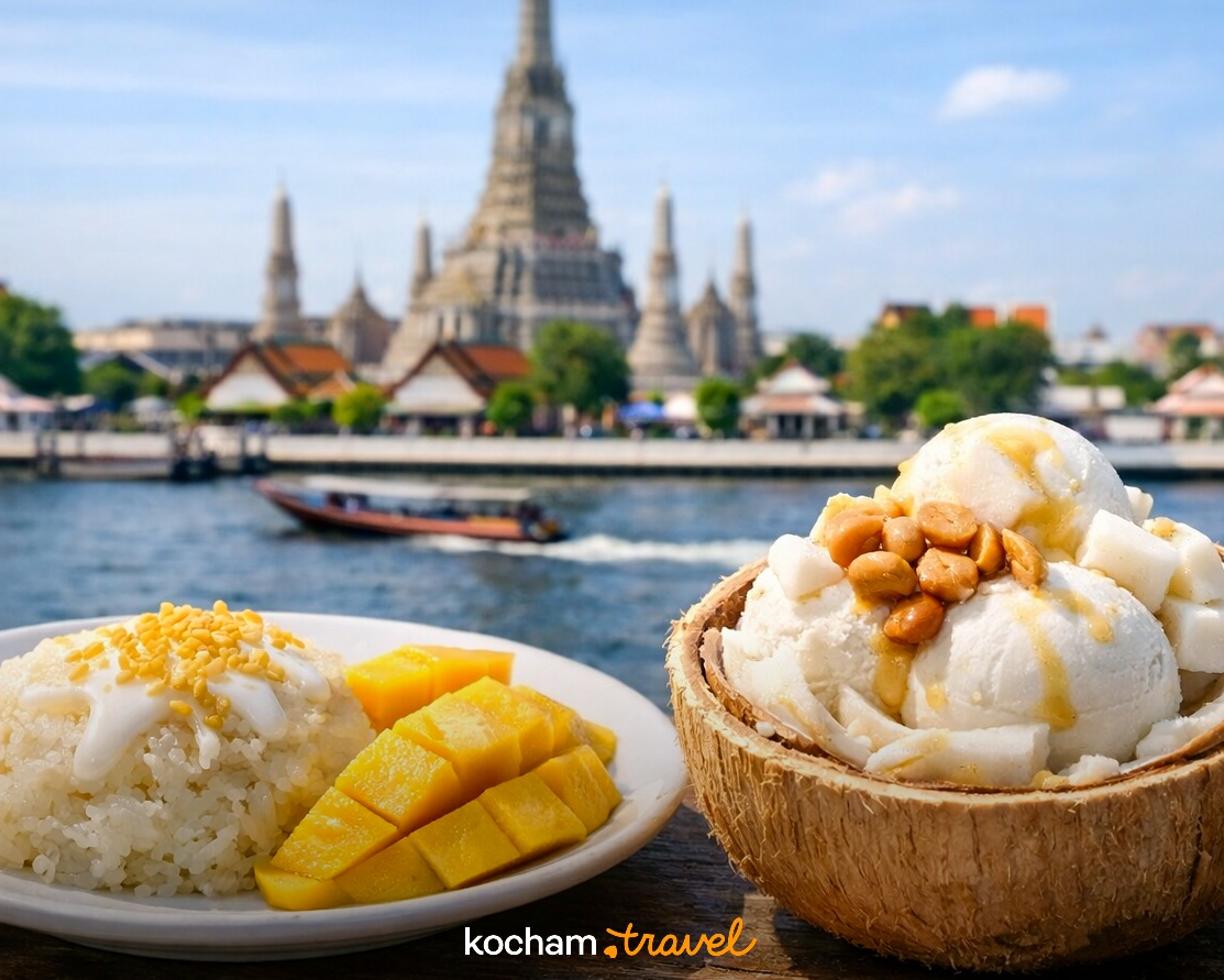 Ilustracja do tematu: Tajlandia. Słodka strona Bangkoku: przewodnik po tajskich deserach, od mango sticky rice po lody kokosowe.