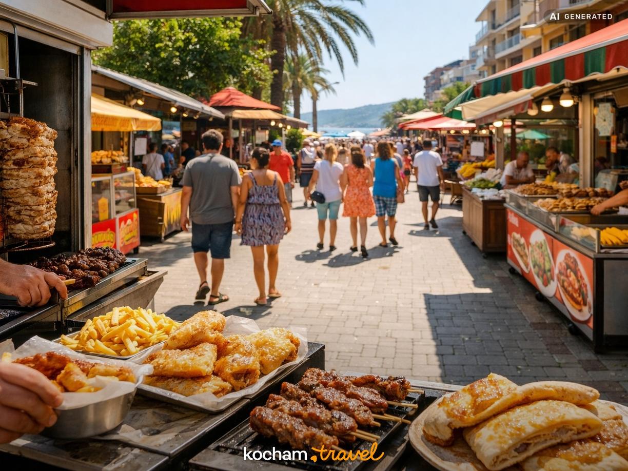 Street food i szybkie przekąski na deptaku w Złote Piaski