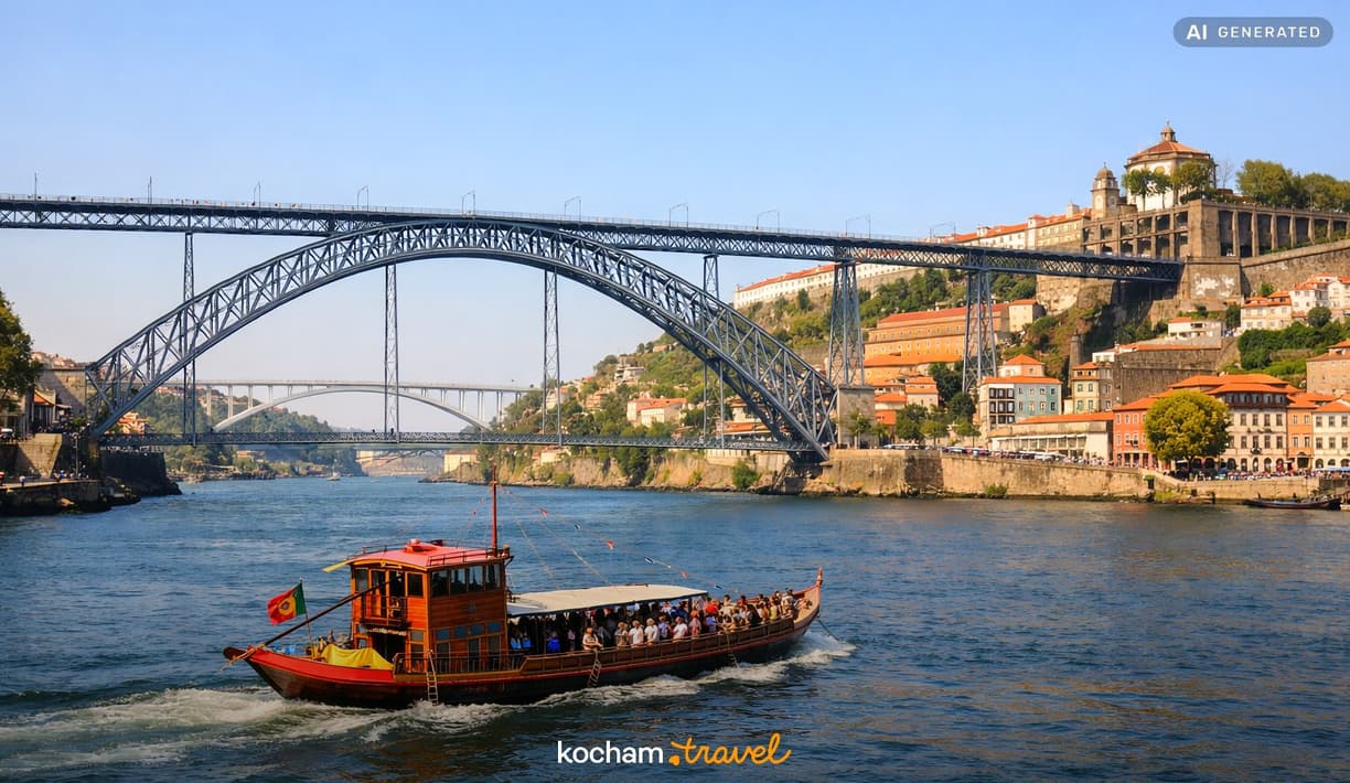 Ilustracja do tematu: City break z Gdańska: Porto - przewodnik po imponujących mostach i rejsach statkiem po rzece Duero w Portugalii.