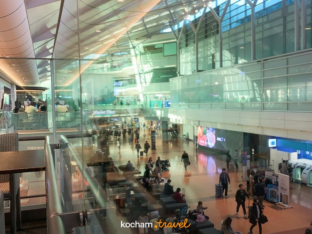 Ruchliwy terminal lotniczy, nowoczesna architektura, wielu ludzi