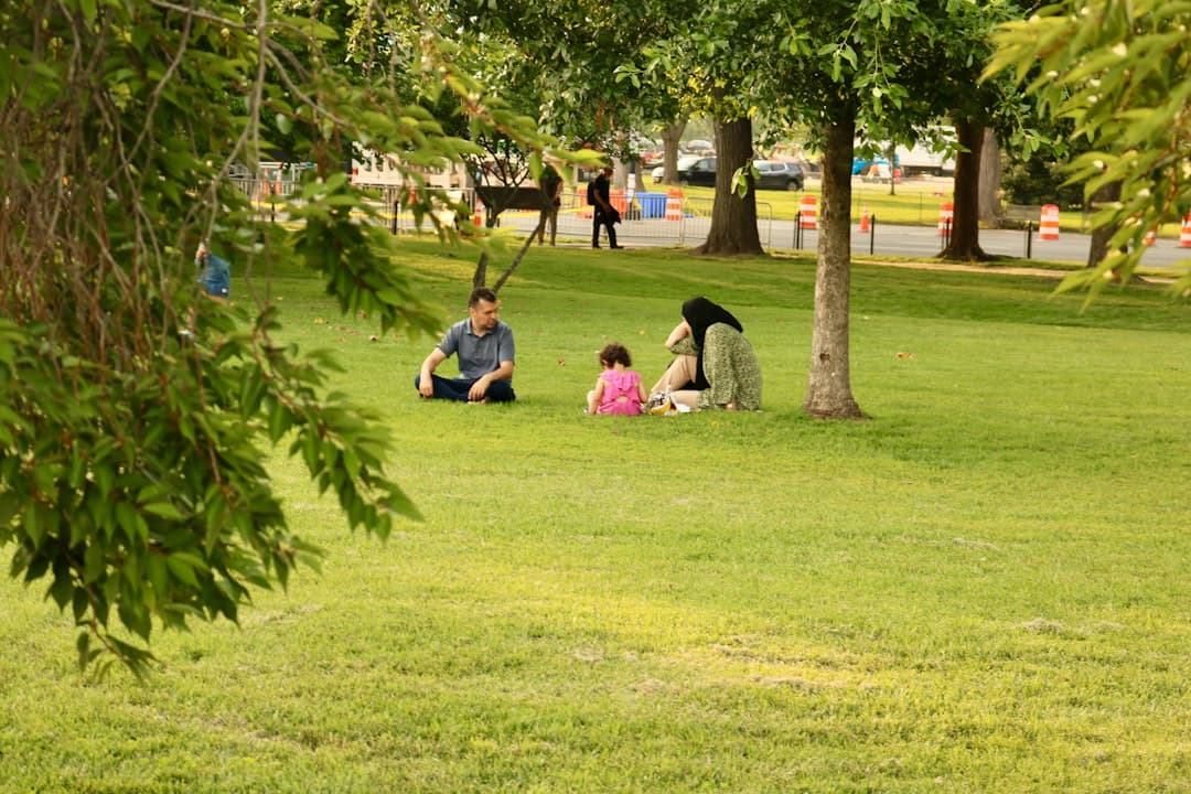 Rodzina odkrywająca park w słoneczny dzień