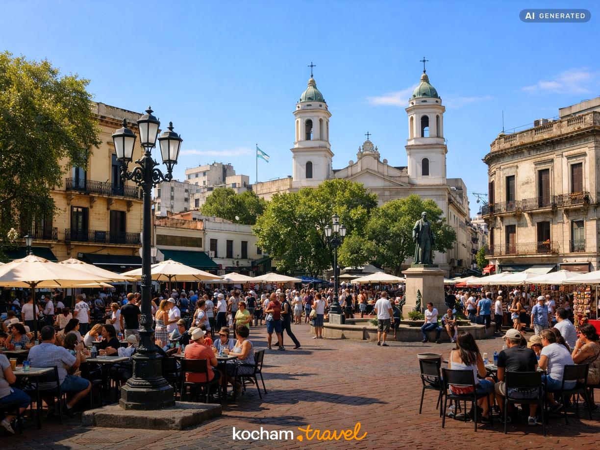 Plaza Dorrego jako serce dzielnicy w Buenos Aires