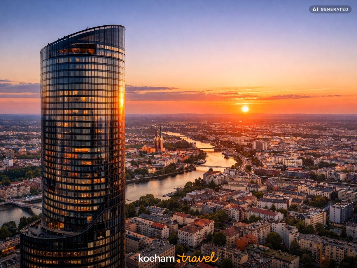 Sky Tower – Zachód Słońca z Lotu Ptaka w Wrocław