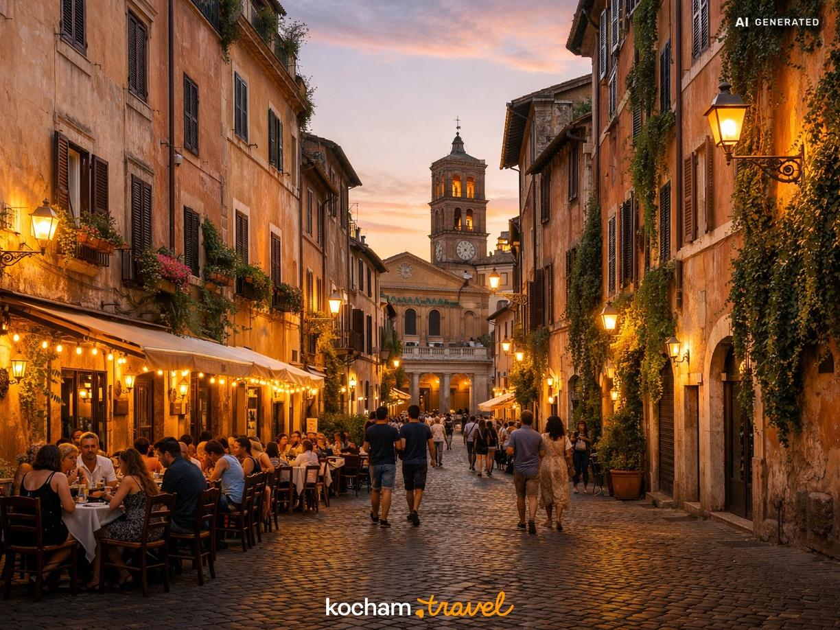 Wieczór na Zatybrzu (Trastevere) w Rzym