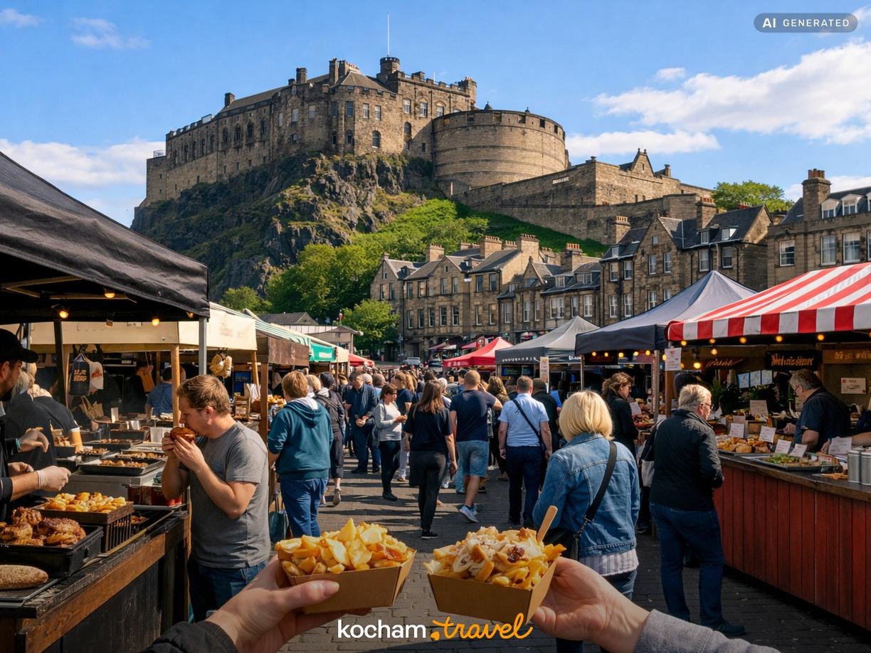 Lokalne targi z jedzeniem i street food w Edynburg