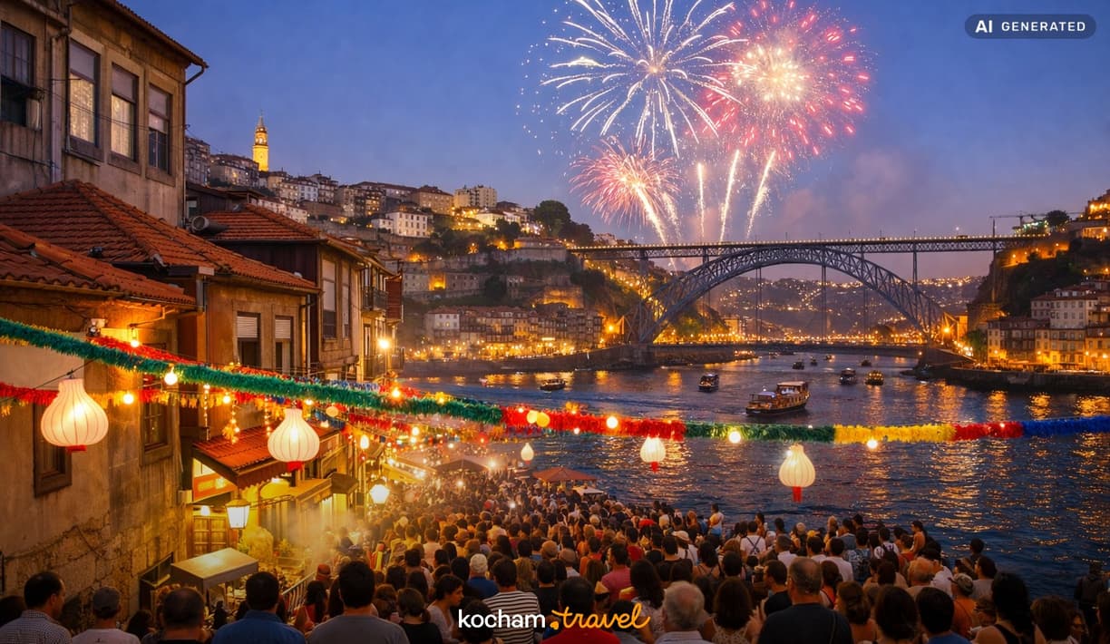 Ilustracja do tematu: Portugalia. Festa de São João w Porto: jak samodzielnie zorganizować wyjazd na najsłynniejszy czerwcowy festiwal uliczny.