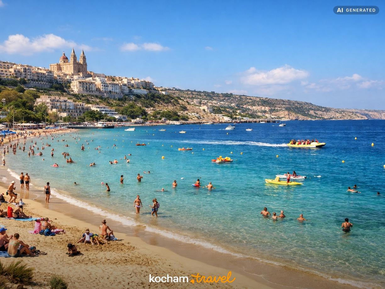 Dzień pierwszy - Słońce i zabawa na Plaża Mellieħa w Mellieħa