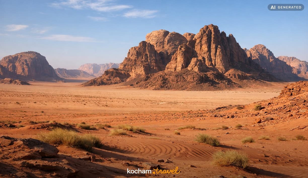 Ilustracja do tematu: Jordania. Pustynia Wadi Rum jako naturalna scenografia znanych hollywoodzkich produkcji