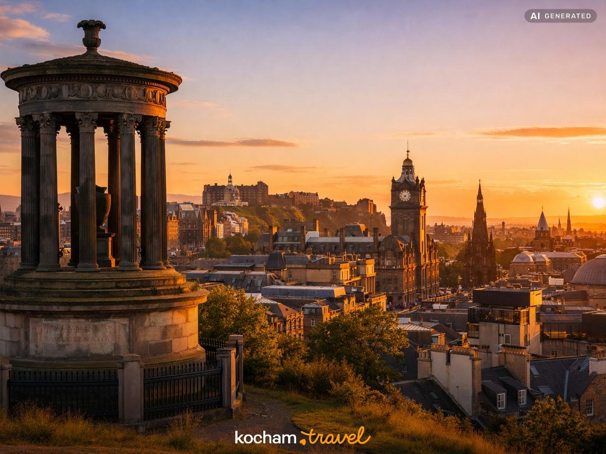 Wzgórze Calton Hill i złota godzina w Edynburg