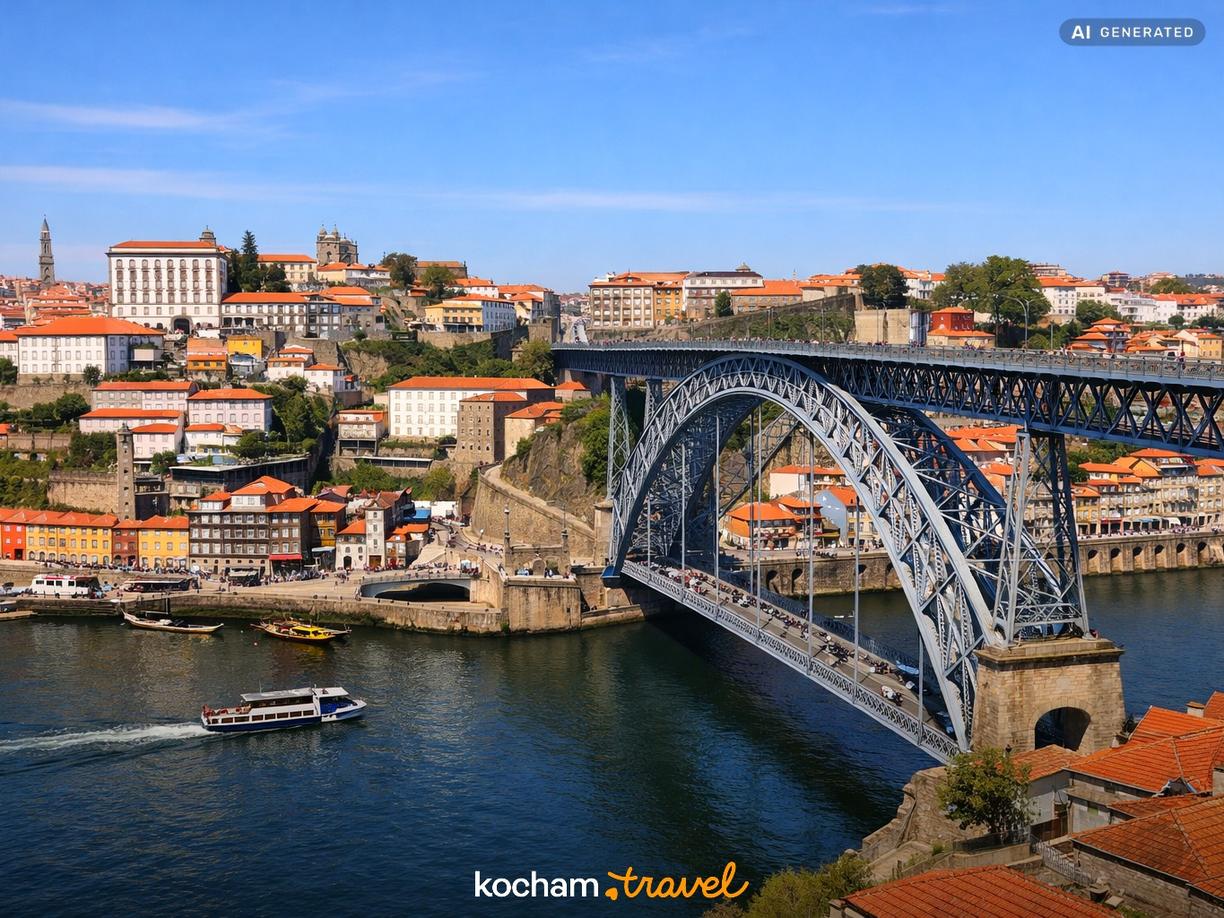 Ikoniczny Most Dom Luís I i rzeka Duero w Porto