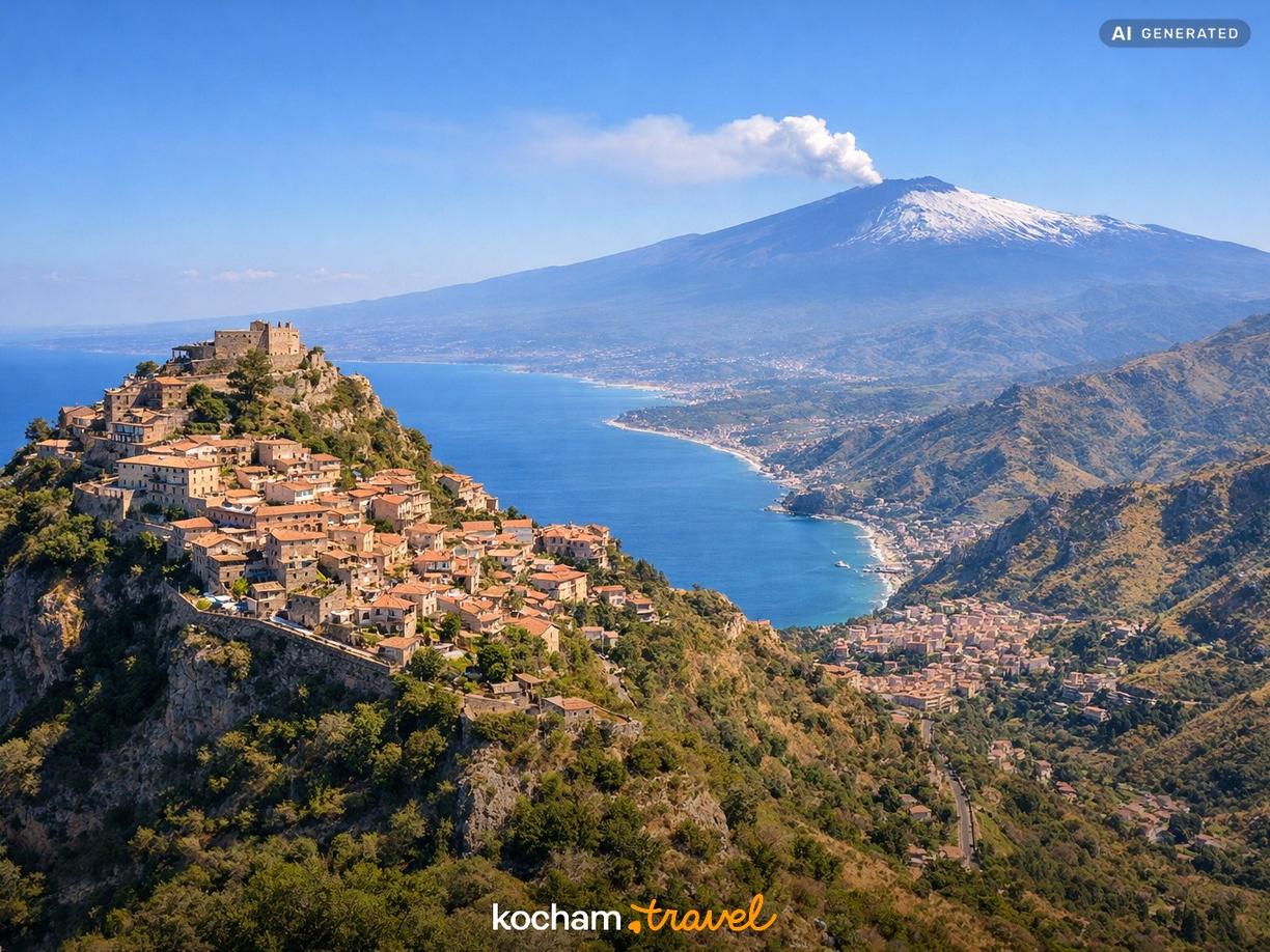 Castelmola — Taormina z lotu ptaka w Taormina