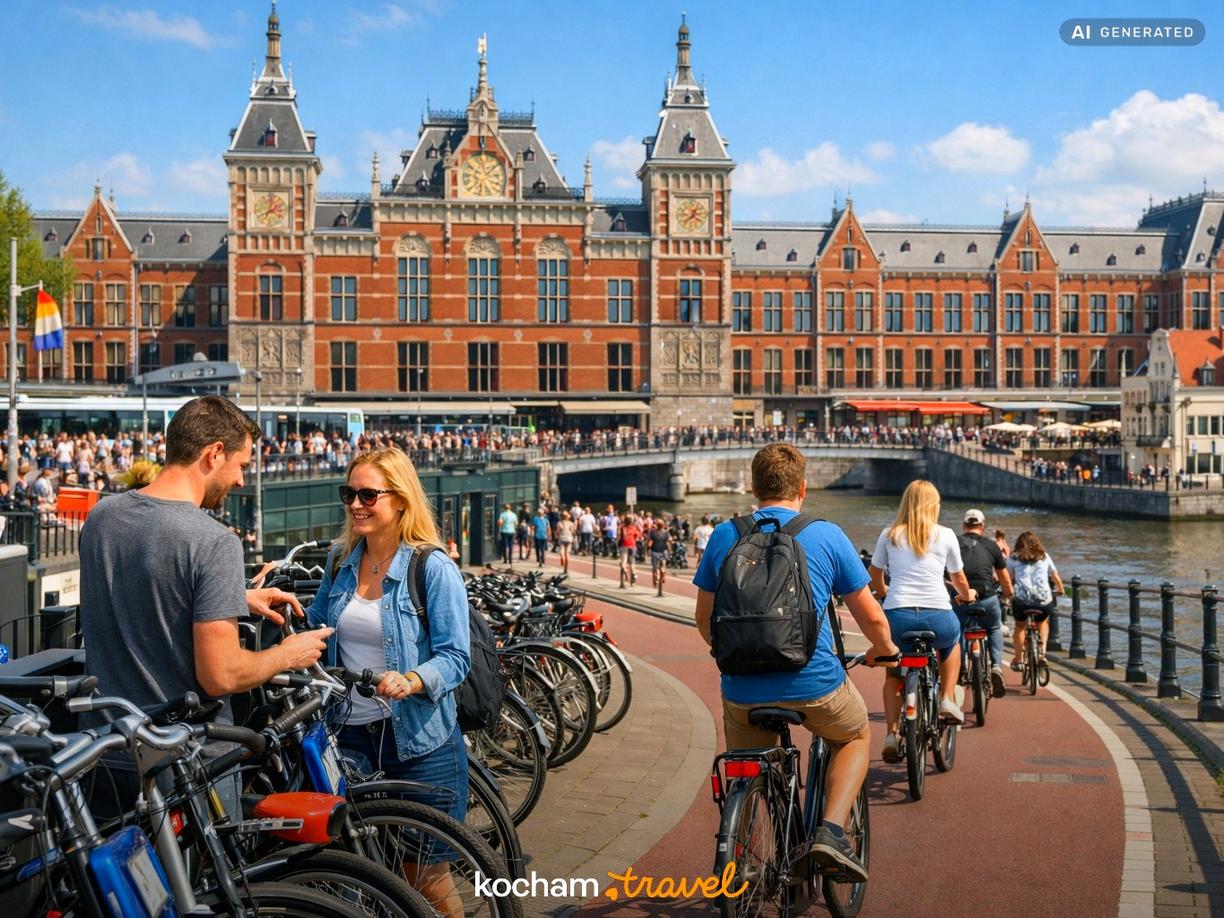 Komunikacja na miejscu i pierwszy wynajem roweru w Amsterdam