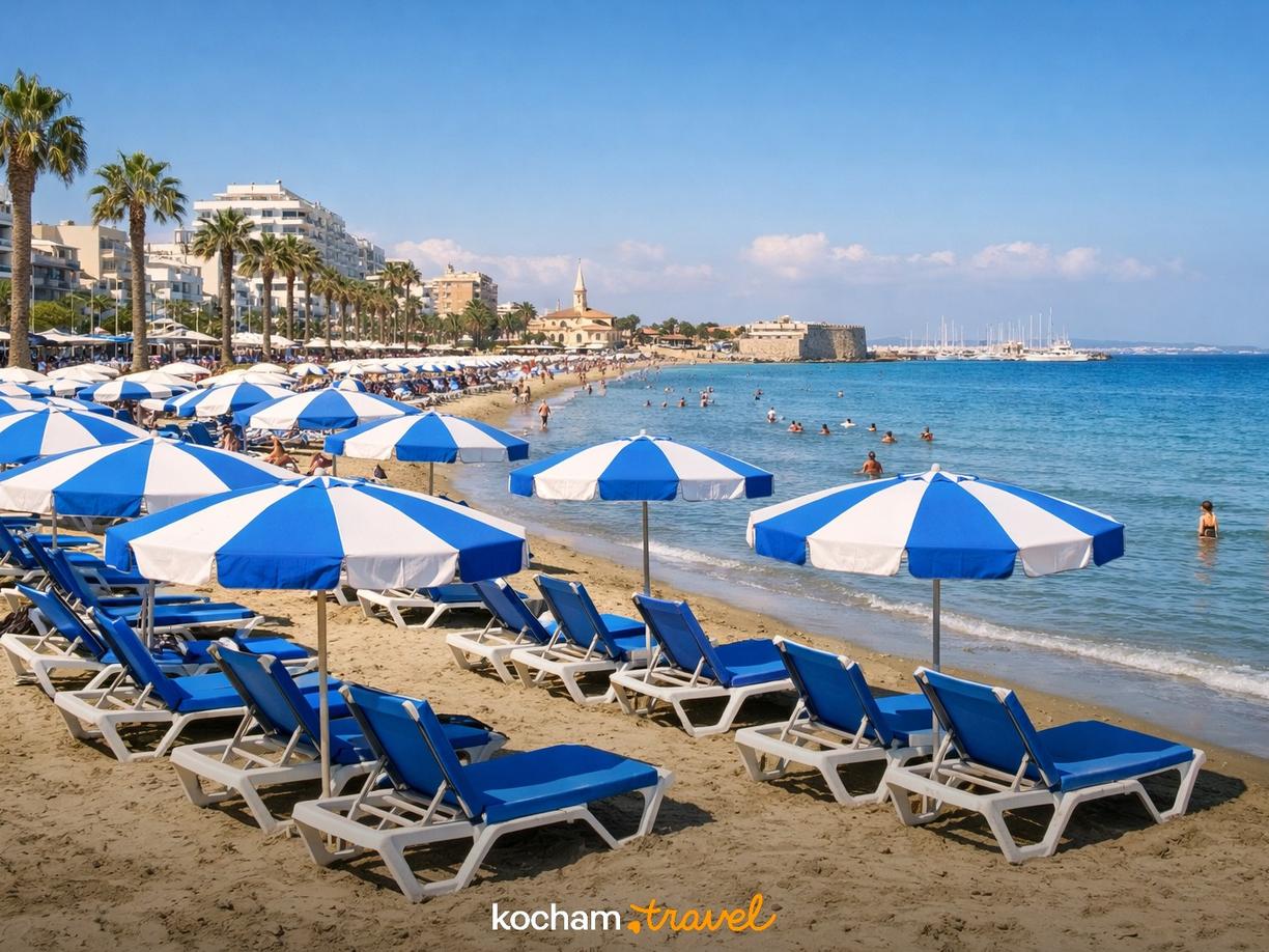 Ceny leżaków i parasoli na plażach w Larnace (2026) w Larnaka
