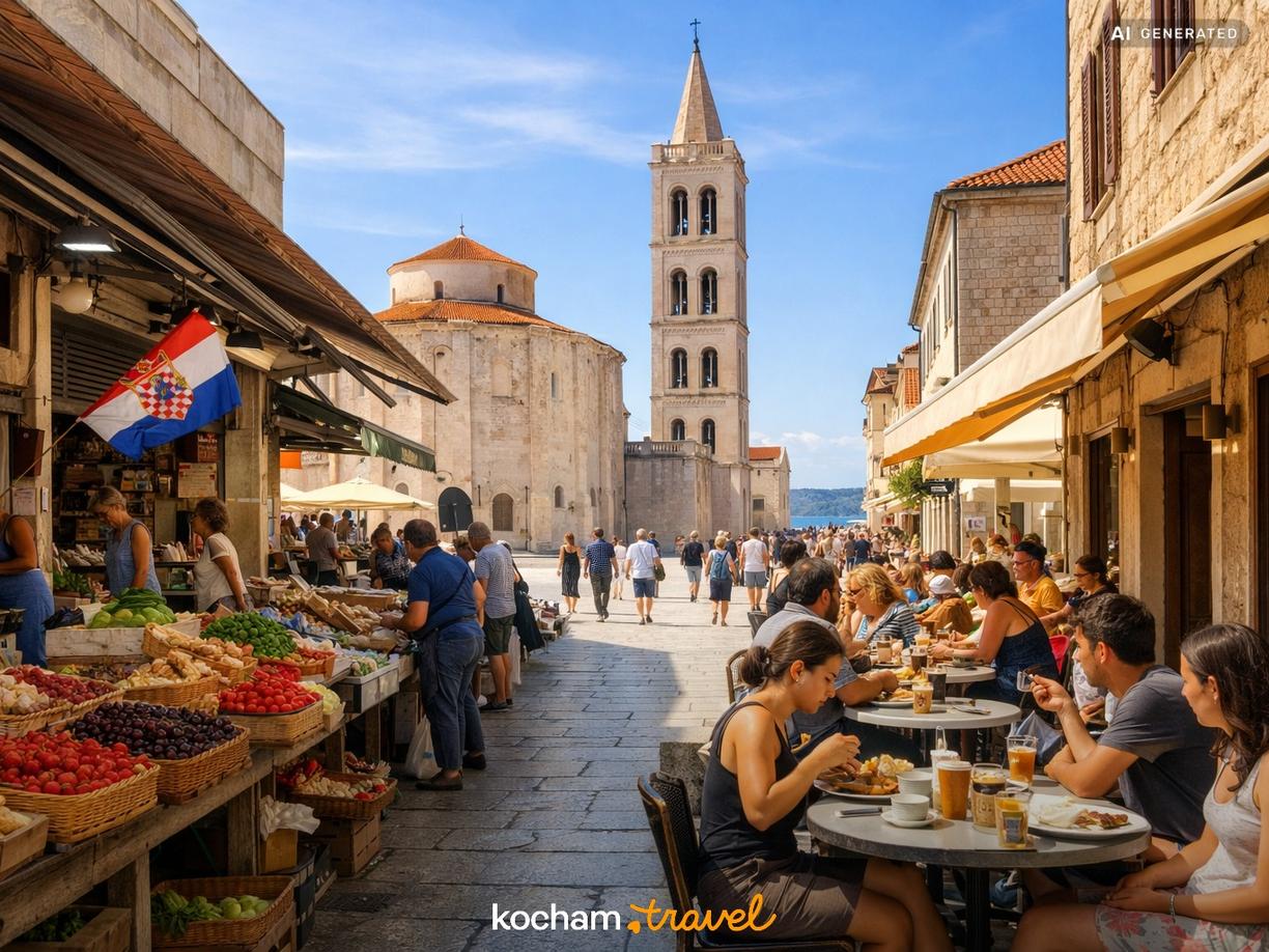 Gdzie zjeść rano i w ciągu dnia? Śniadania, kawiarnie i targ w Zadar