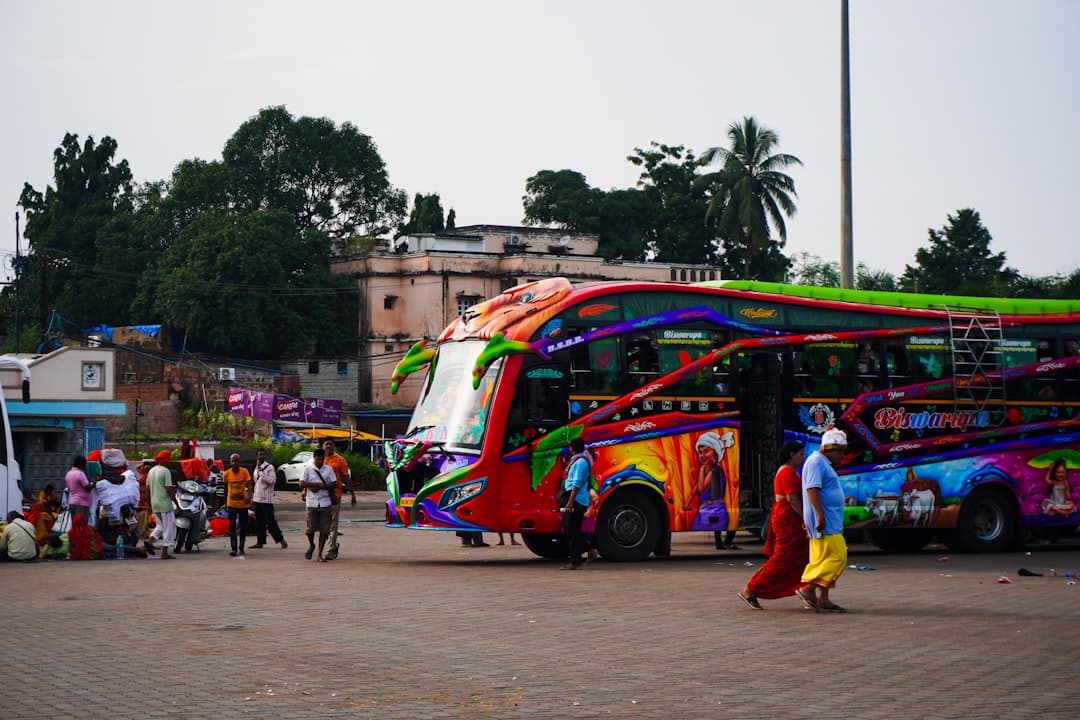 Colorful dala-dala buses on the street in Zanzibar