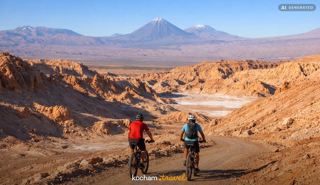 Ilustracja do tematu: Gotowy pomysł na aktywne wakacje w Chile i rowerową eksplorację Doliny Księżycowej w San Pedro de Atacama
