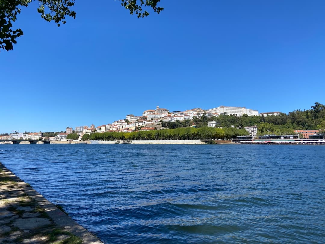 Coimbra, Portugalia: zabytkowe budynki na wzgórzu nad rzeką Mondego.