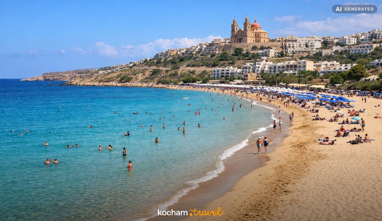 Ilustracja do tematu: Gotowy pomysł na urlop na Malcie połączony z wypoczynkiem na szerokich plażach w Mellieħa