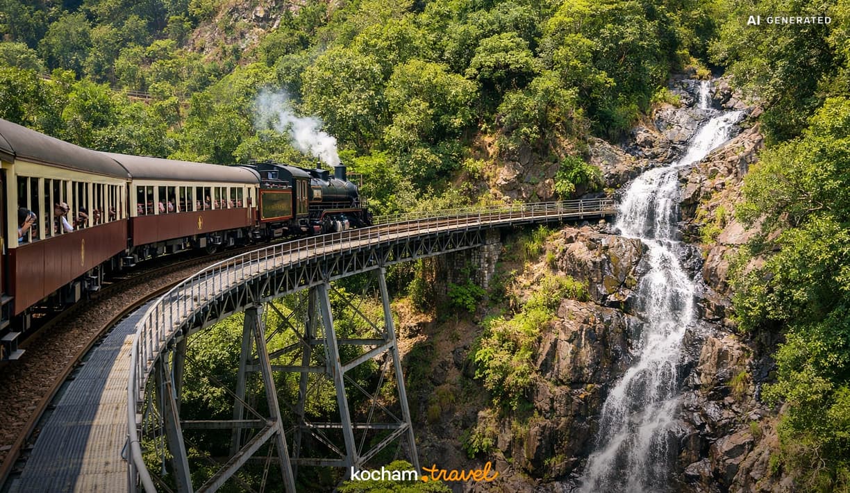 Ilustracja do tematu: Gdzie samolotem na urlop: Przejazd zabytkowym pociągiem Kuranda Scenic Railway z australijskiego Cairns