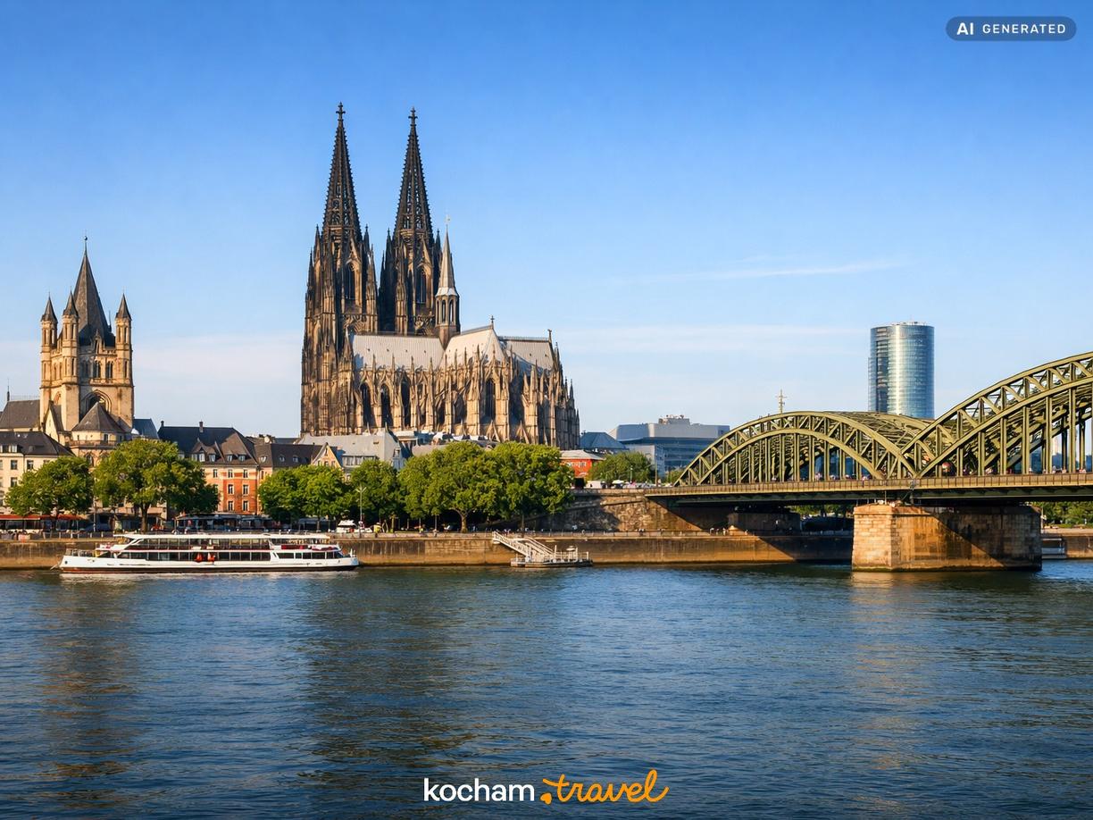 KölnTriangle - panorama z drugiej strony Renu w Kolonia