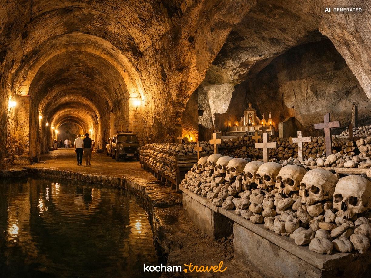 Galleria Borbonica i Cimitero delle Fontanelle w Neapol