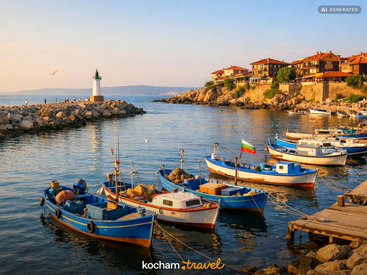 Port rybacki i malowniczy falochron w Sozopol