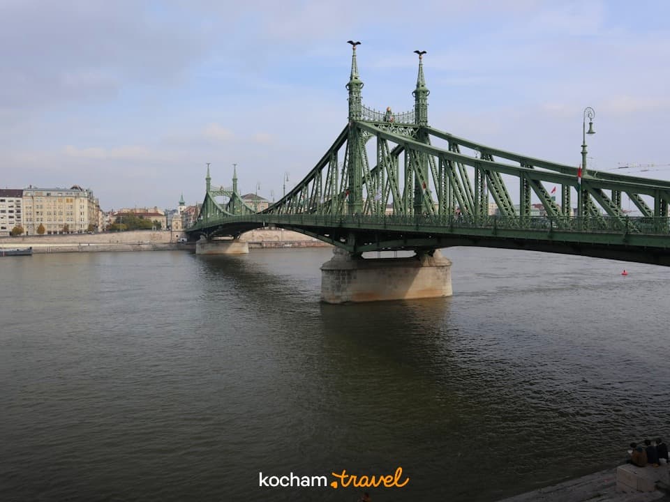 Zielony Most Wolności w Budapeszcie nad Dunajem, architektura miejska.