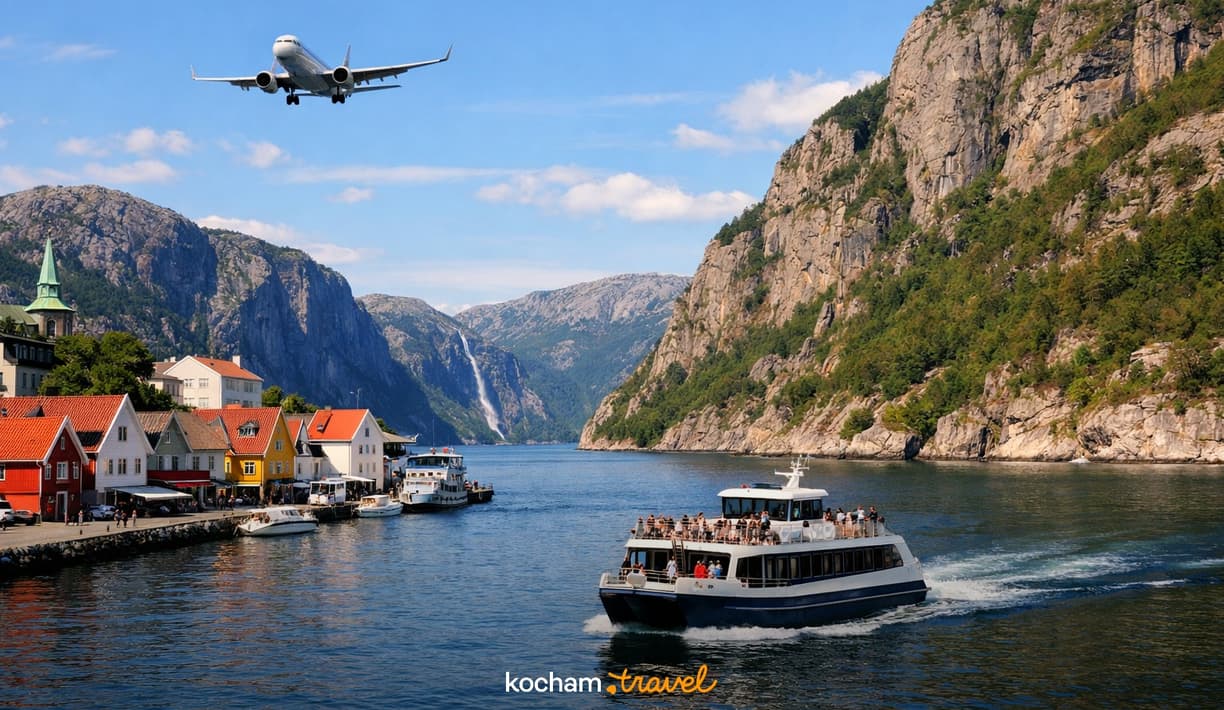 Majestatyczny widok na Lysefjord w Norwegii, widziany z pokładu statku wycieczkowego.