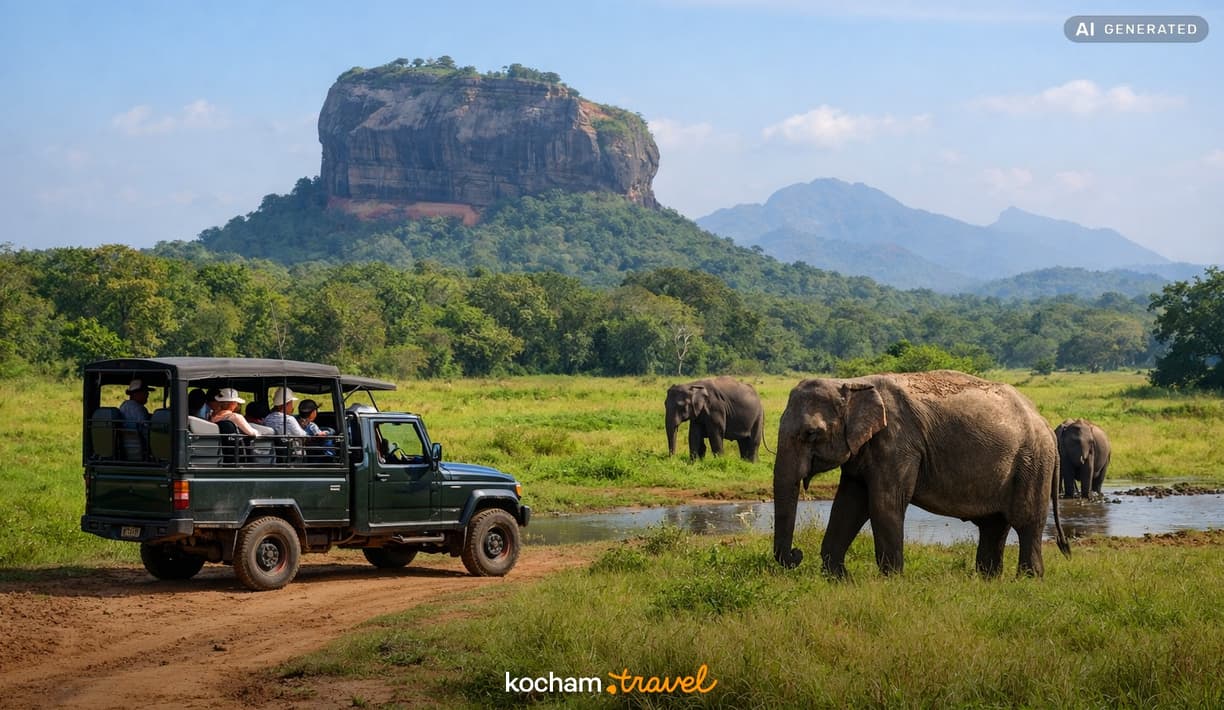 Ilustracja do tematu: Sri Lanka. Ceny safari ze słoniami w okolicach Sigiriyi. Ile zapłacisz za wynajęcie dżipa i bilety wstępu do parku?