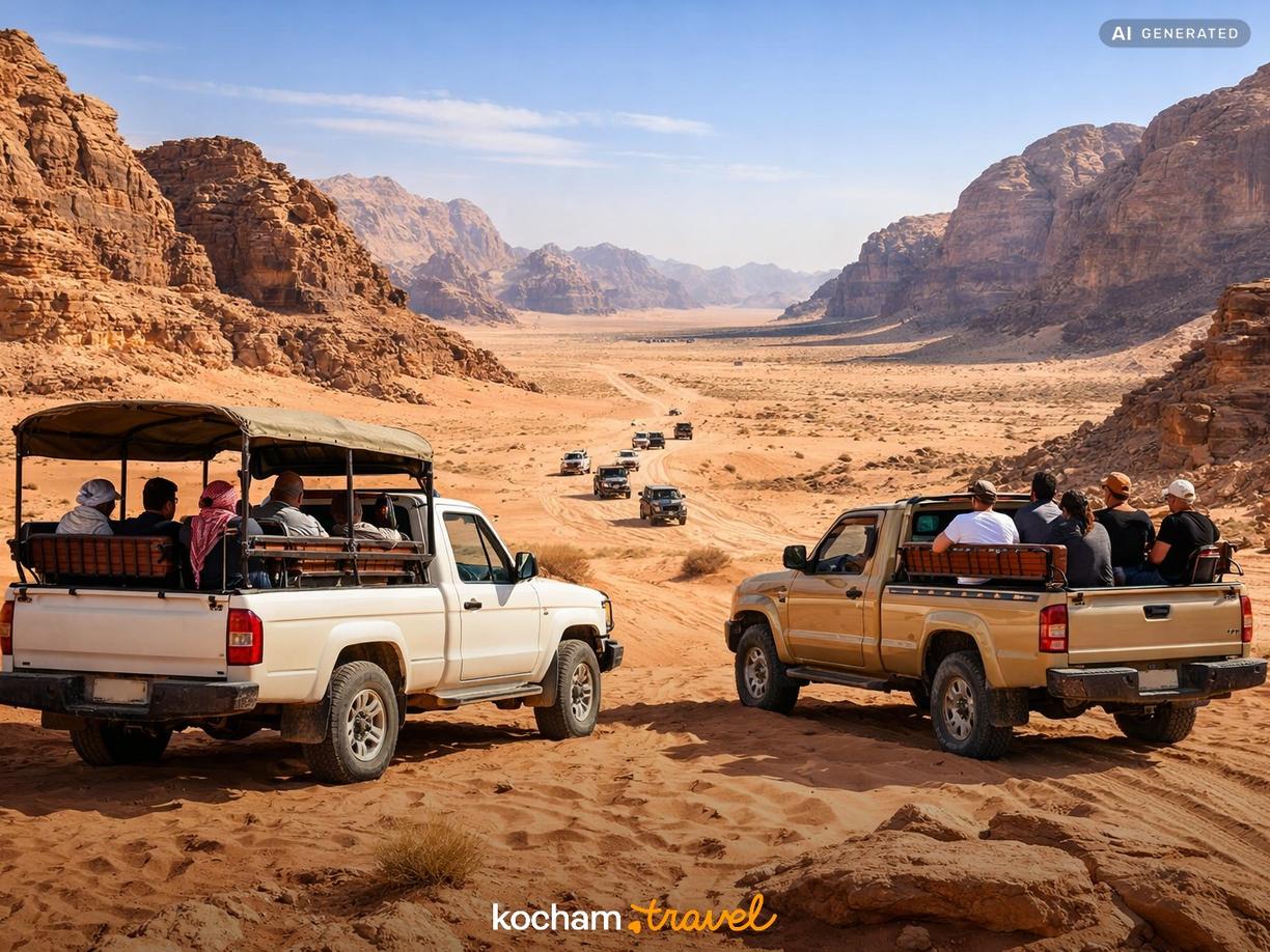 Pojazdy, komfort i logistyka podczas wycieczki w Wadi Rum