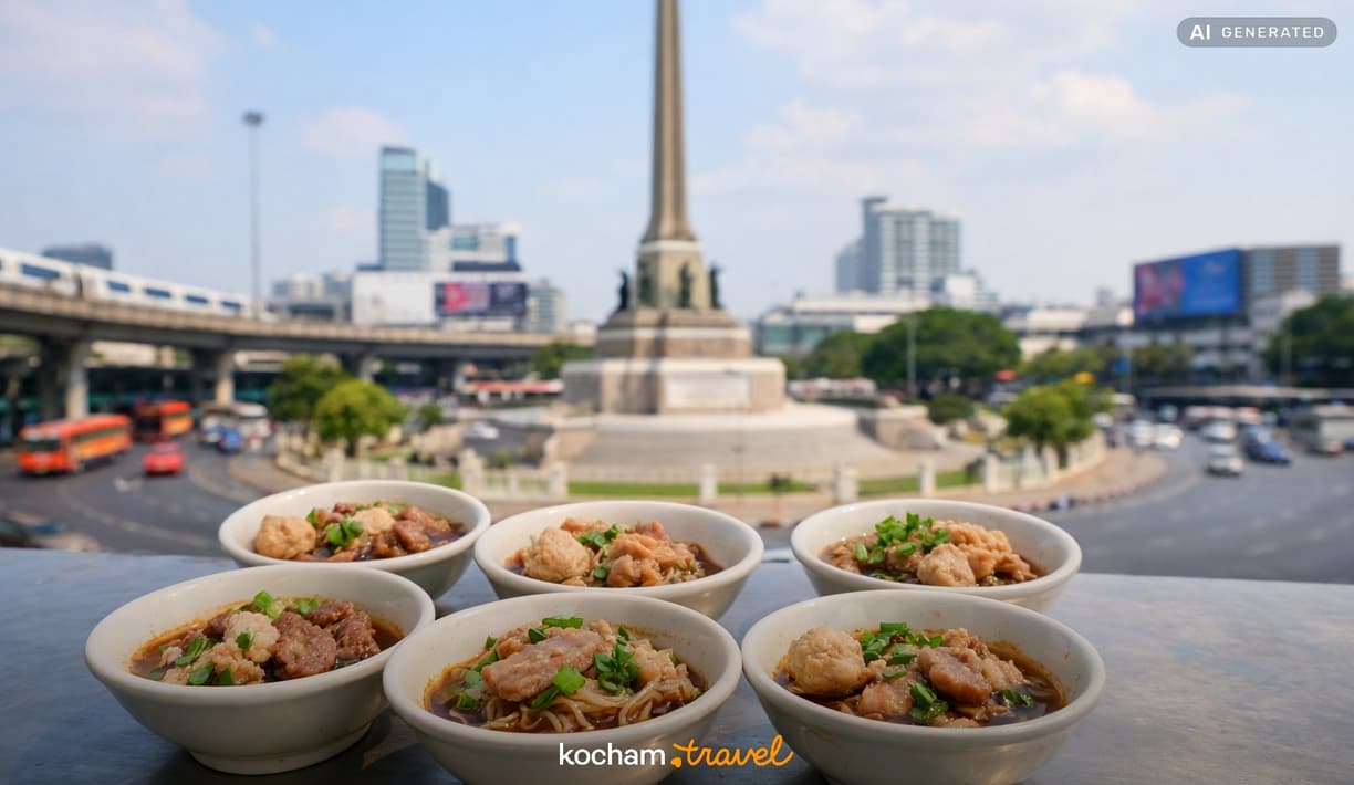 Ilustracja do tematu: Tajlandia. Fenomen boat noodles w Bangkoku. Dlaczego tradycyjna zupa z makaronem przy pomniku Zwycięstwa serwowana jest w miniaturowych miseczkach.