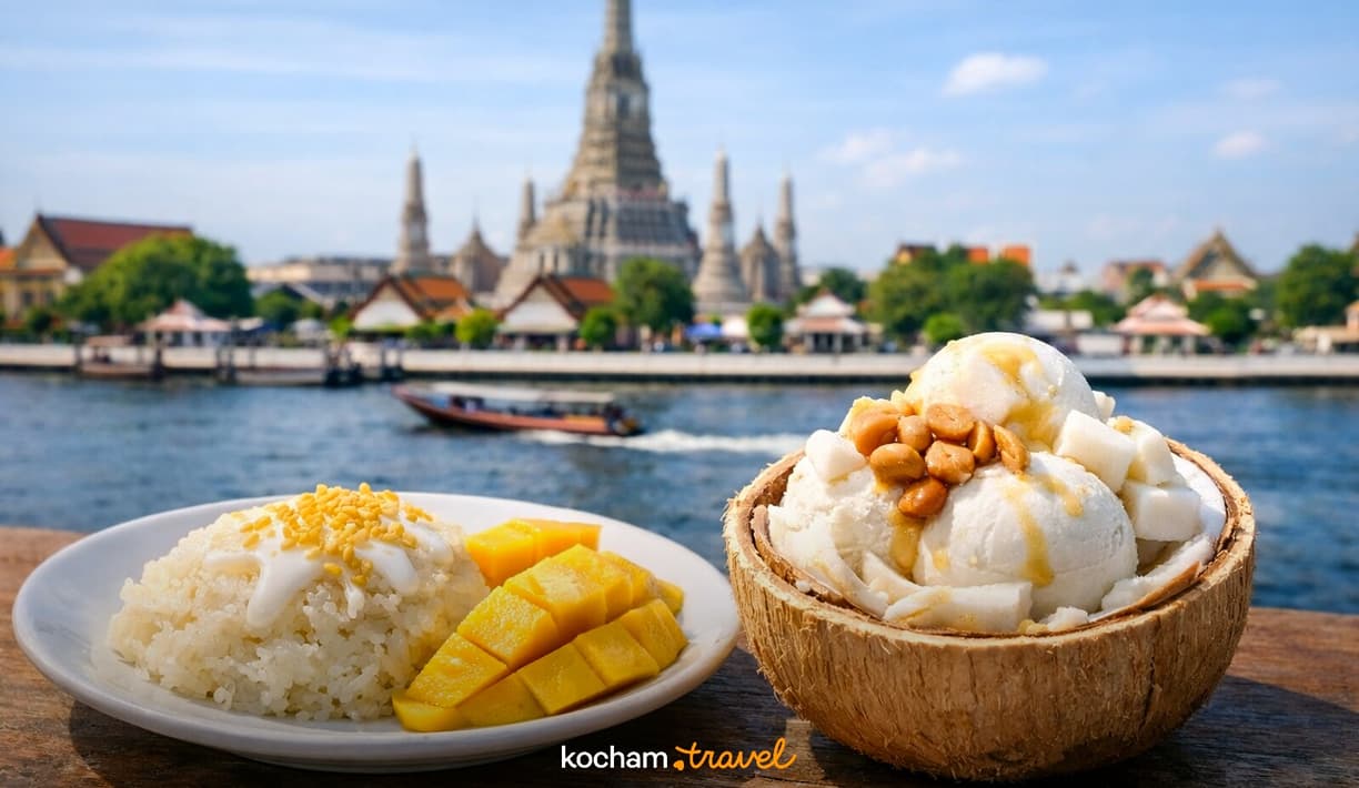 Ilustracja do tematu: Tajlandia. Słodka strona Bangkoku: przewodnik po tajskich deserach, od mango sticky rice po lody kokosowe.