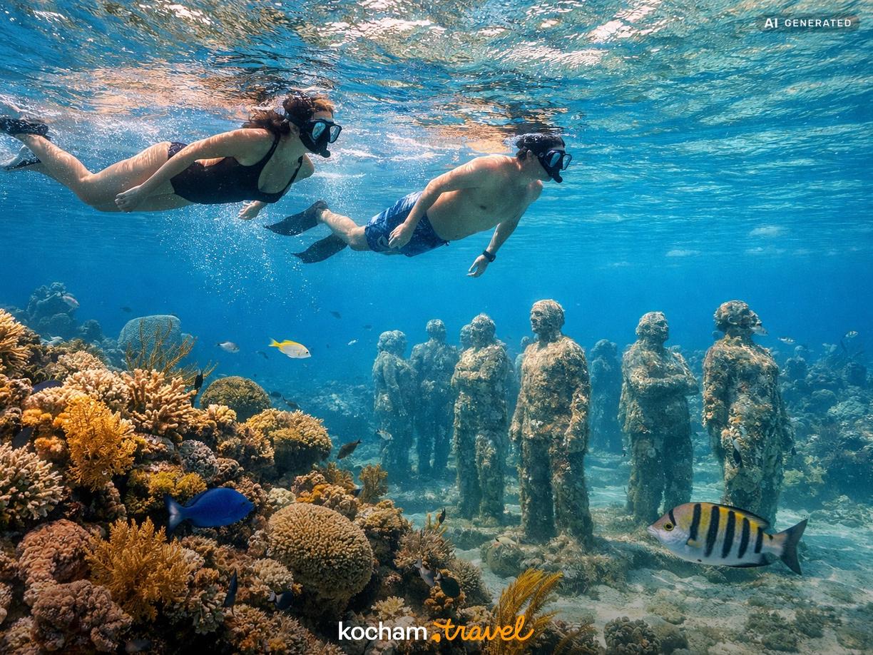 Dzień 4: Snurkowanie przy rafie i MUSA w Isla Mujeres