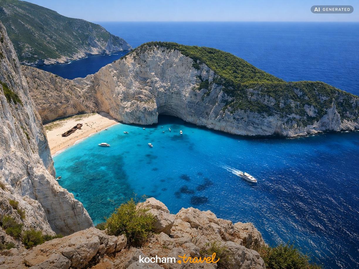Zatoka Wraku (Navagio) z góry w Zakynthos