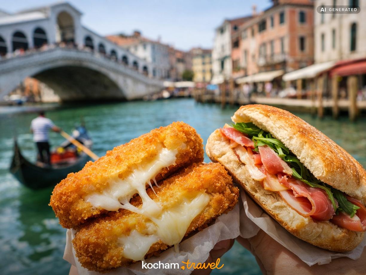 Słynny street food – mozzarella i panini w Wenecja