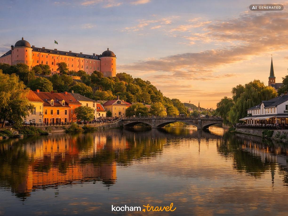 Klasyczna elegancja z widokiem na rzekę w Uppsala