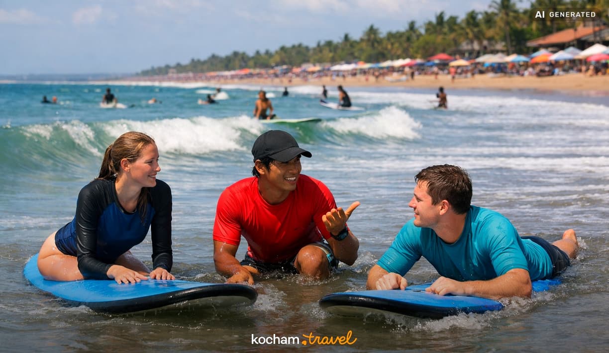 Ilustracja do tematu: Indonezja. Ile kosztuje nauka surfingu w Seminyak? Ceny wypożyczenia deski i lekcji z instruktorem